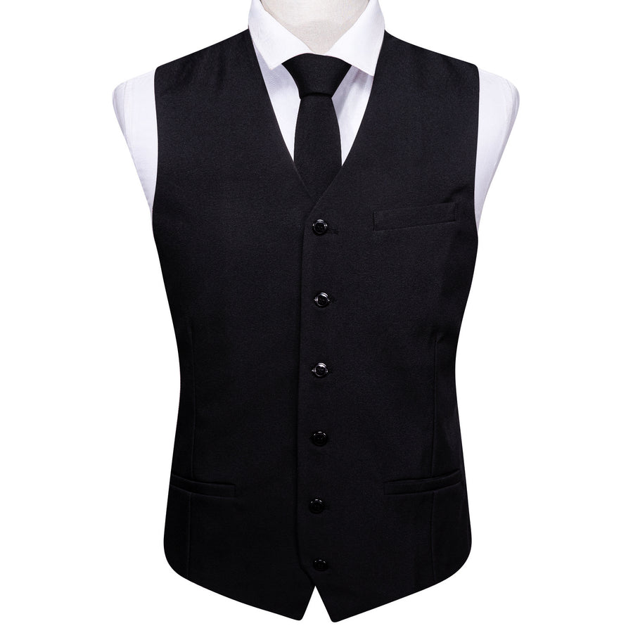 Classic Black Solid Jacquard Vest Set vest set - Sophisticated Gentlemen