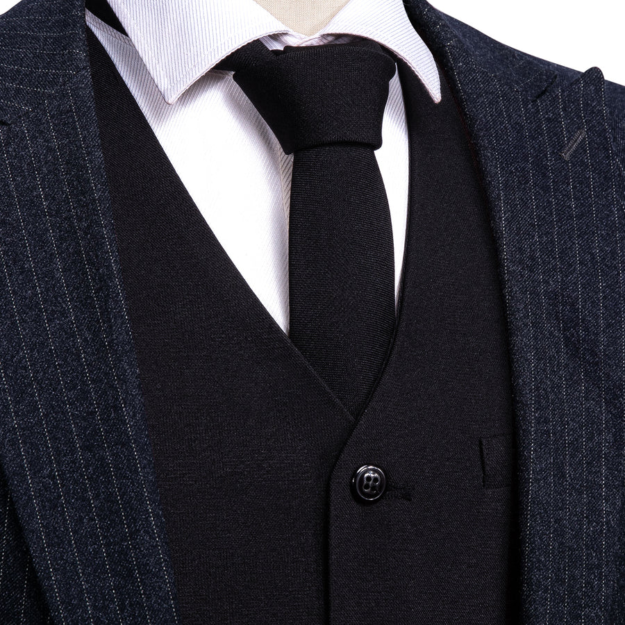 Classic Black Solid Jacquard Vest Set vest set S (Chest 40") - Sophisticated Gentlemen