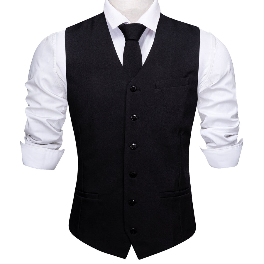Classic Black Solid Jacquard Vest Set vest set - Sophisticated Gentlemen
