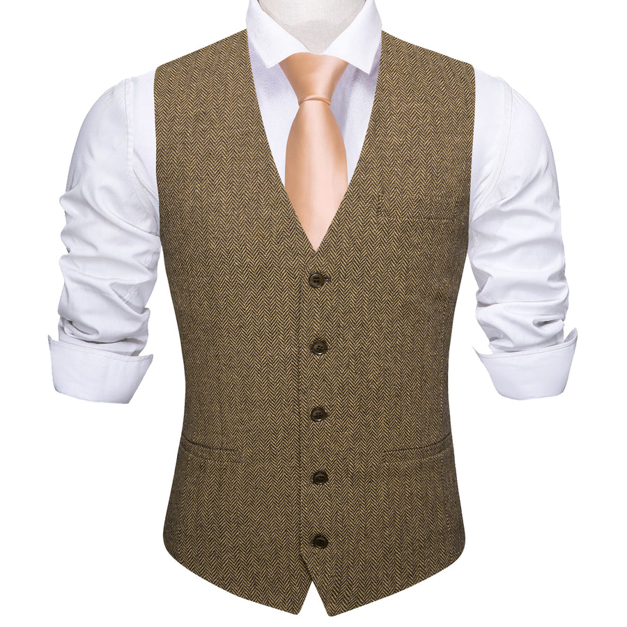 Walnut Brown Solid Jacquard Vest Set vest set - Sophisticated Gentlemen
