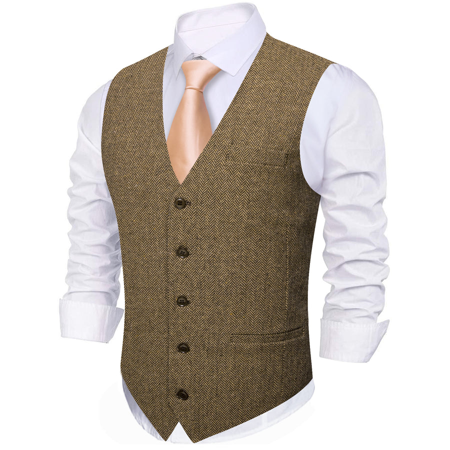 Walnut Brown Solid Jacquard Vest Set vest set - Sophisticated Gentlemen