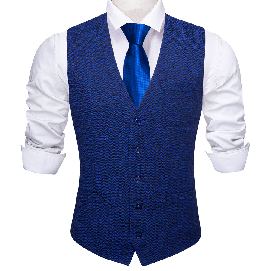 Royal Blue Solid Jacquard Men's Vest Set vest set - Sophisticated Gentlemen