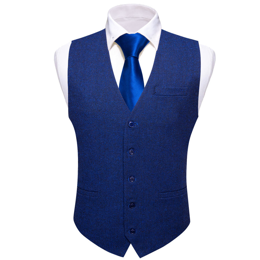 Royal Blue Solid Jacquard Men's Vest Set vest set - Sophisticated Gentlemen