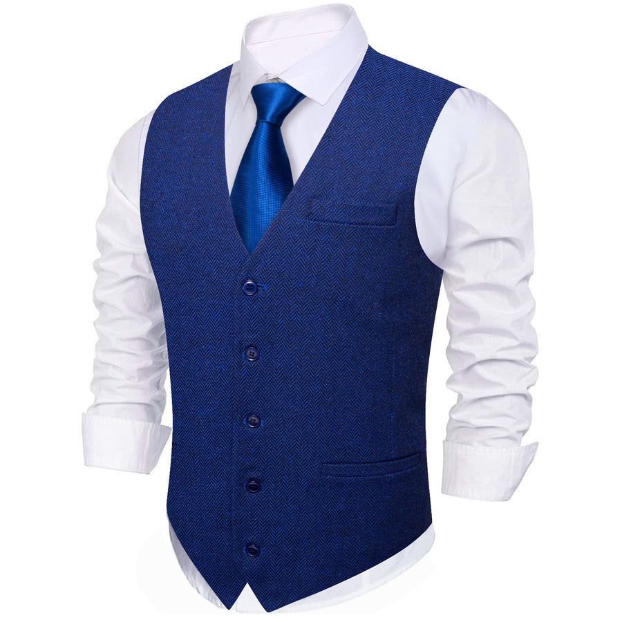 Royal Blue Solid Jacquard Men's Vest Set vest set - Sophisticated Gentlemen