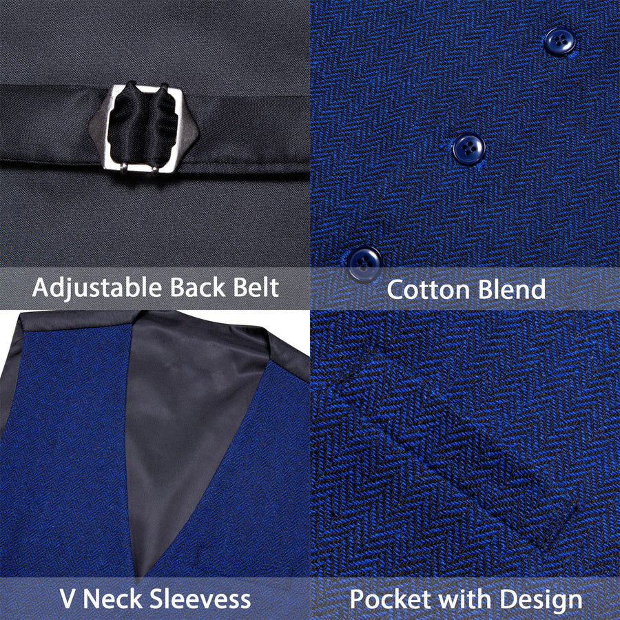 Royal Blue Solid Jacquard Men's Vest Set vest set - Sophisticated Gentlemen