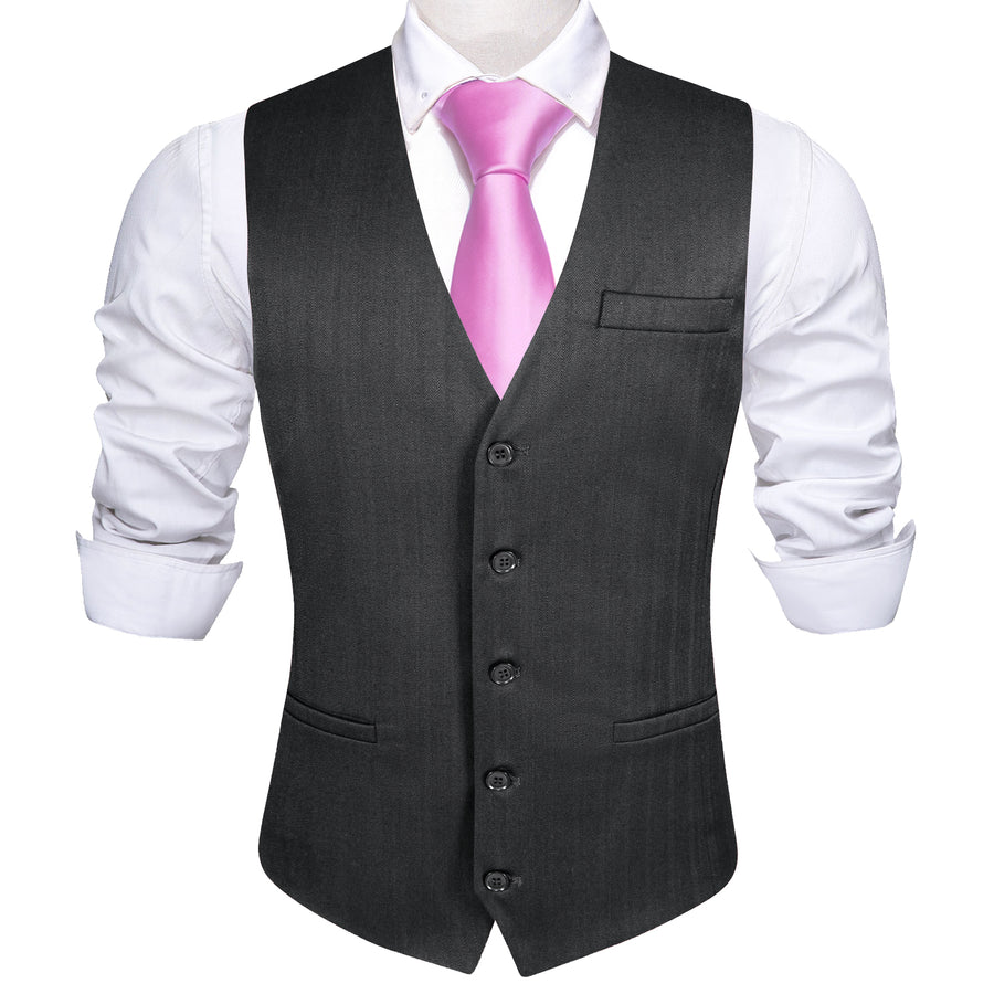 Deep Gray Solid Jacquard Men's Vest Set vest set - Sophisticated Gentlemen