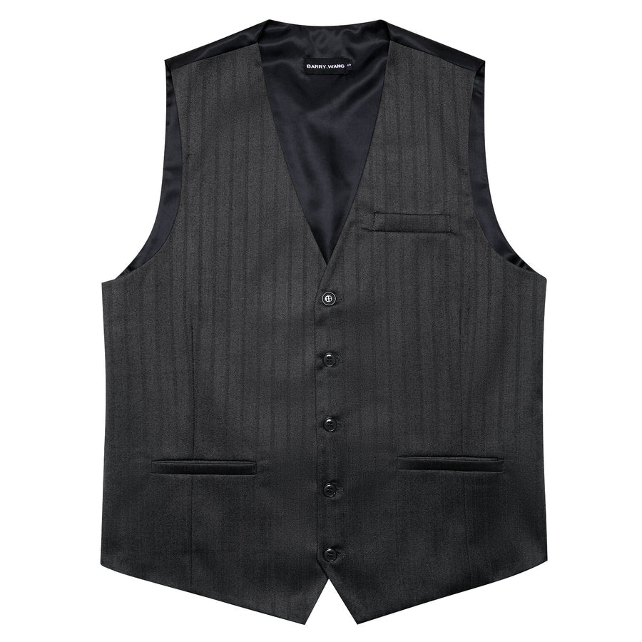 Deep Gray Solid Jacquard Men's Vest Set vest set S (Chest 40")   - Sophisticated Gentlemen