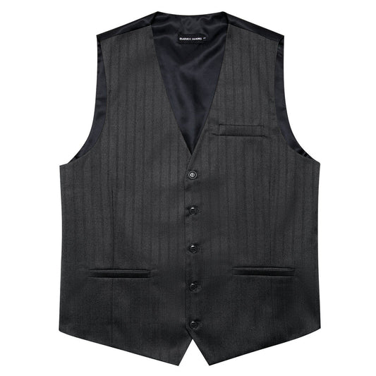 Deep Gray Solid Jacquard Men's Vest Set vest set S (Chest 40")   - Sophisticated Gentlemen