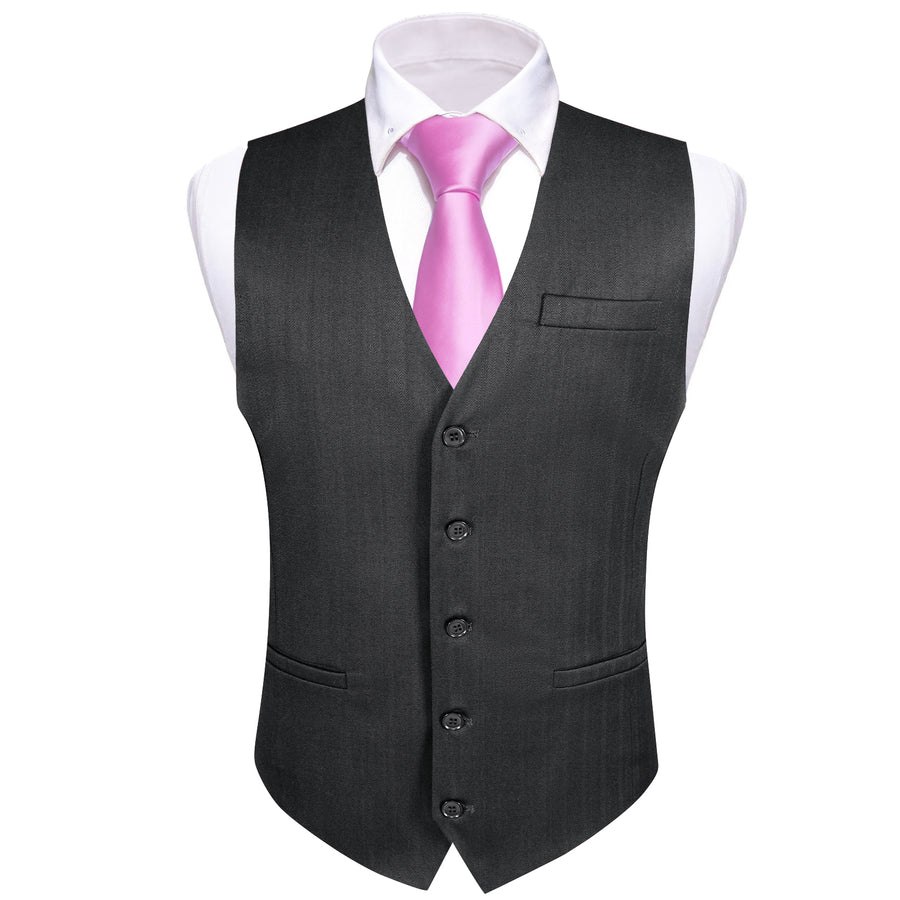 Deep Gray Solid Jacquard Men's Vest Set vest set    - Sophisticated Gentlemen
