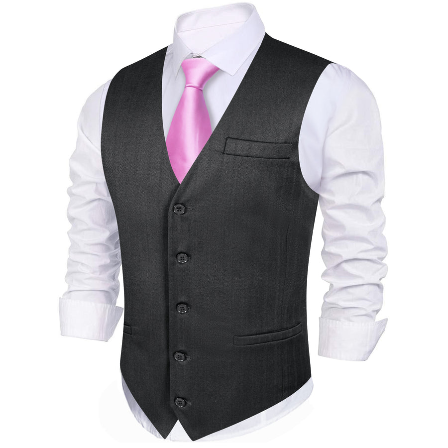 Deep Gray Solid Jacquard Men's Vest Set vest set    - Sophisticated Gentlemen