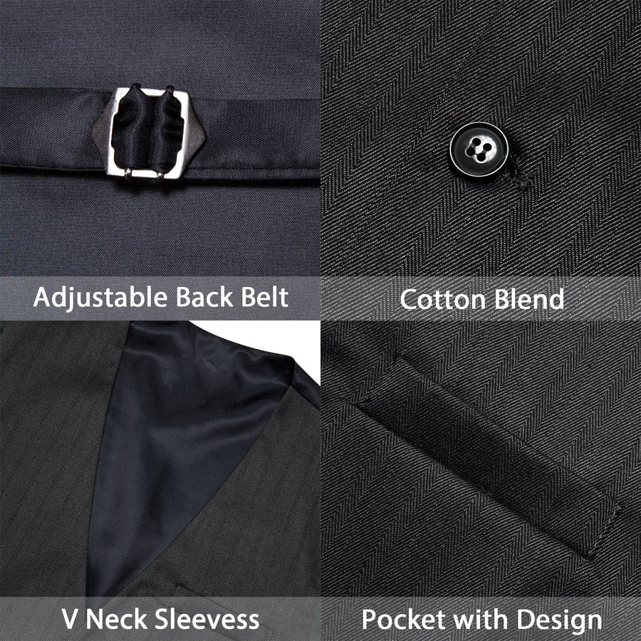 Deep Gray Solid Jacquard Men's Vest Set vest set    - Sophisticated Gentlemen