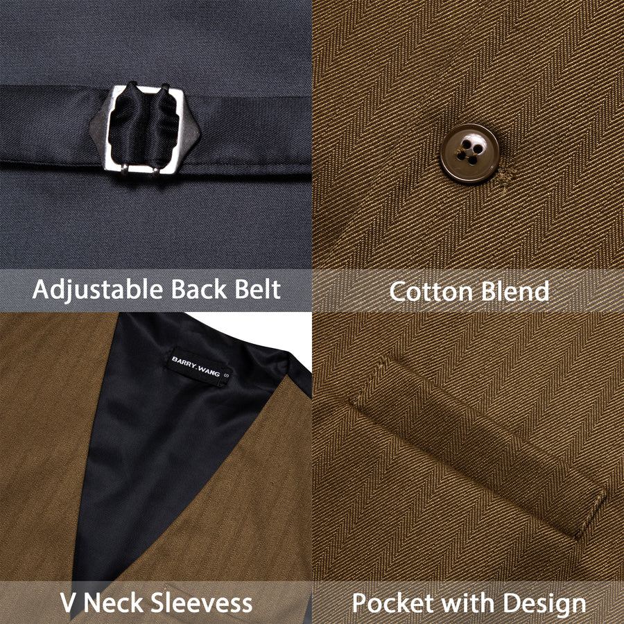 Olive Brown Solid Jacquard Men's Vest Set vest set - Sophisticated Gentlemen