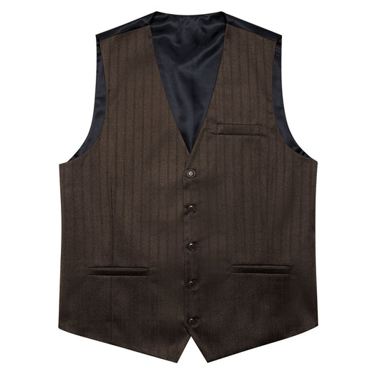 Deep Brown Solid Jacquard Men's Vest Set vest set S (Chest 40")   - Sophisticated Gentlemen