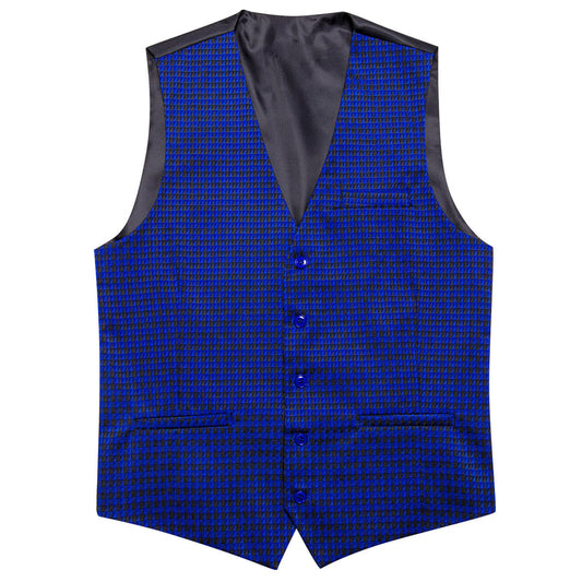 Blue Black Novelty Jacquard Men's Vest Set vest set S (Chest 40")   - Sophisticated Gentlemen