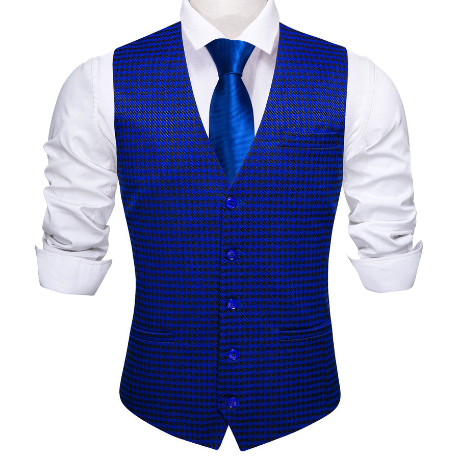 Royal Blue Plaid Jacquard Men's Vest Set vest set - Sophisticated Gentlemen