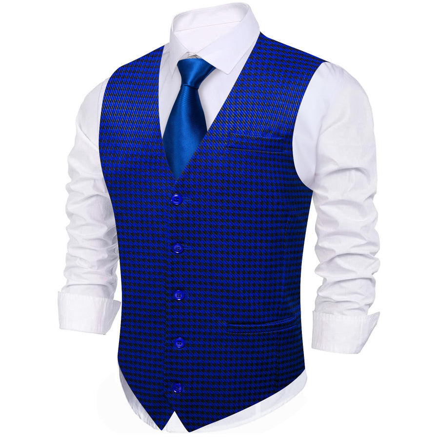 Royal Blue Plaid Jacquard Men's Vest Set vest set - Sophisticated Gentlemen