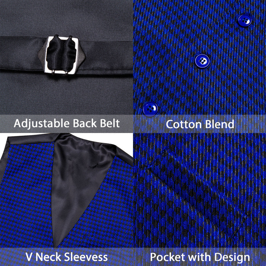 Royal Blue Plaid Jacquard Men's Vest Set vest set - Sophisticated Gentlemen