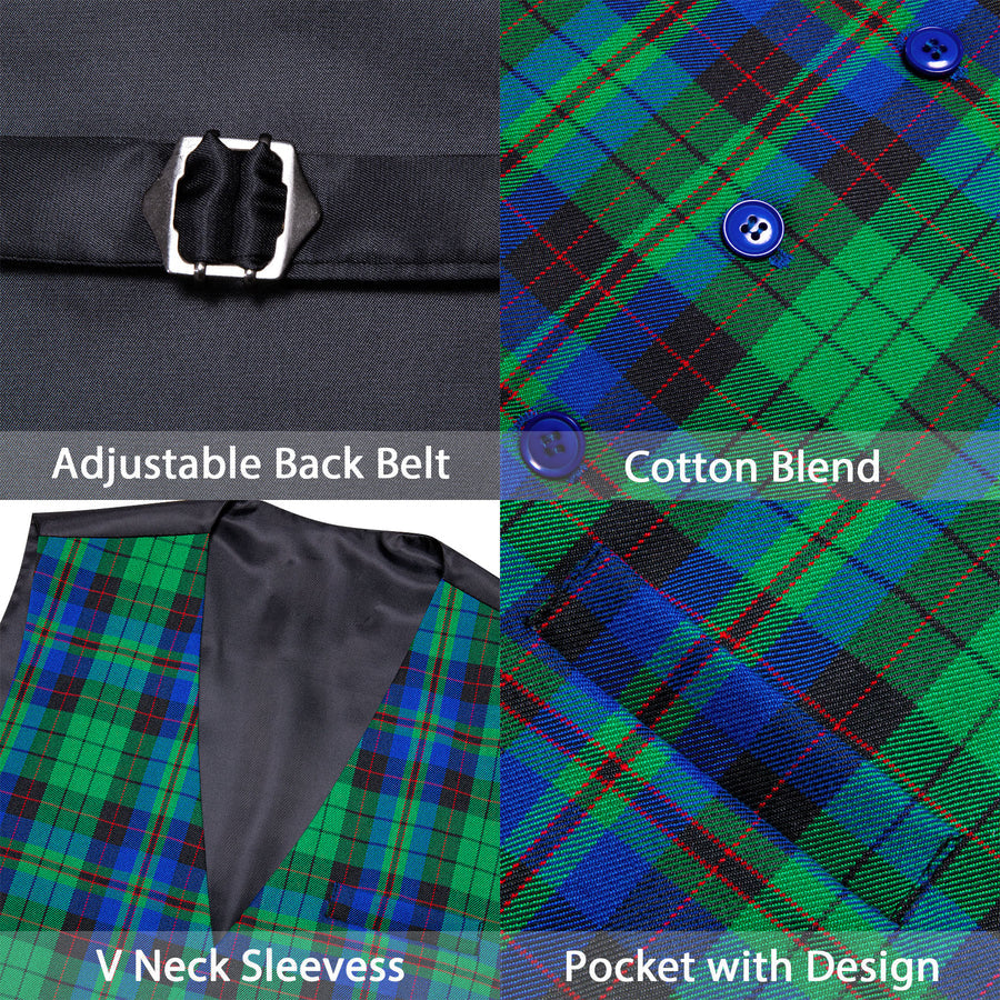 Green Blue Plaid Novelty Jacquard Men's Vest Set vest set - Sophisticated Gentlemen
