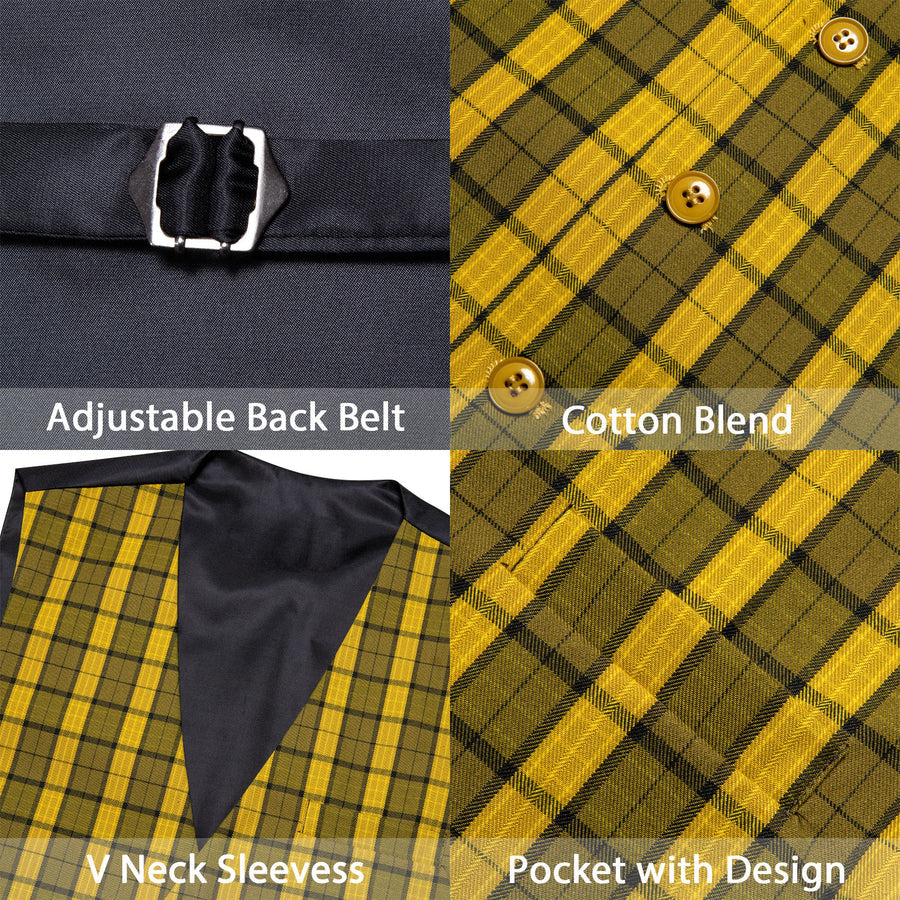 Yellow Black Plaid Novelty Jacquard Vest Set vest set - Sophisticated Gentlemen