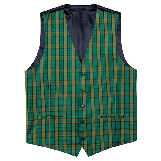 Deep Green Yellow Plaid Novelty Jacquard Men's Vest Set vest set S (Chest 40")   - Sophisticated Gentlemen