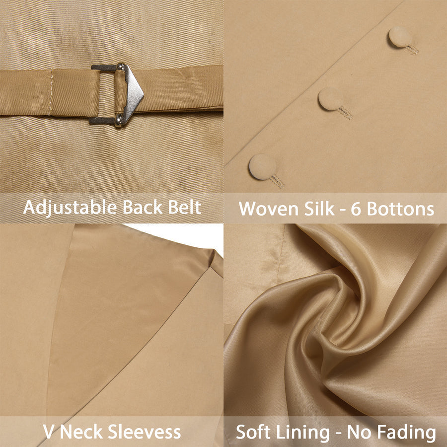 Khaki Brown Solid Splicing Jacquard Men's Vest Set vest set - Sophisticated Gentlemen