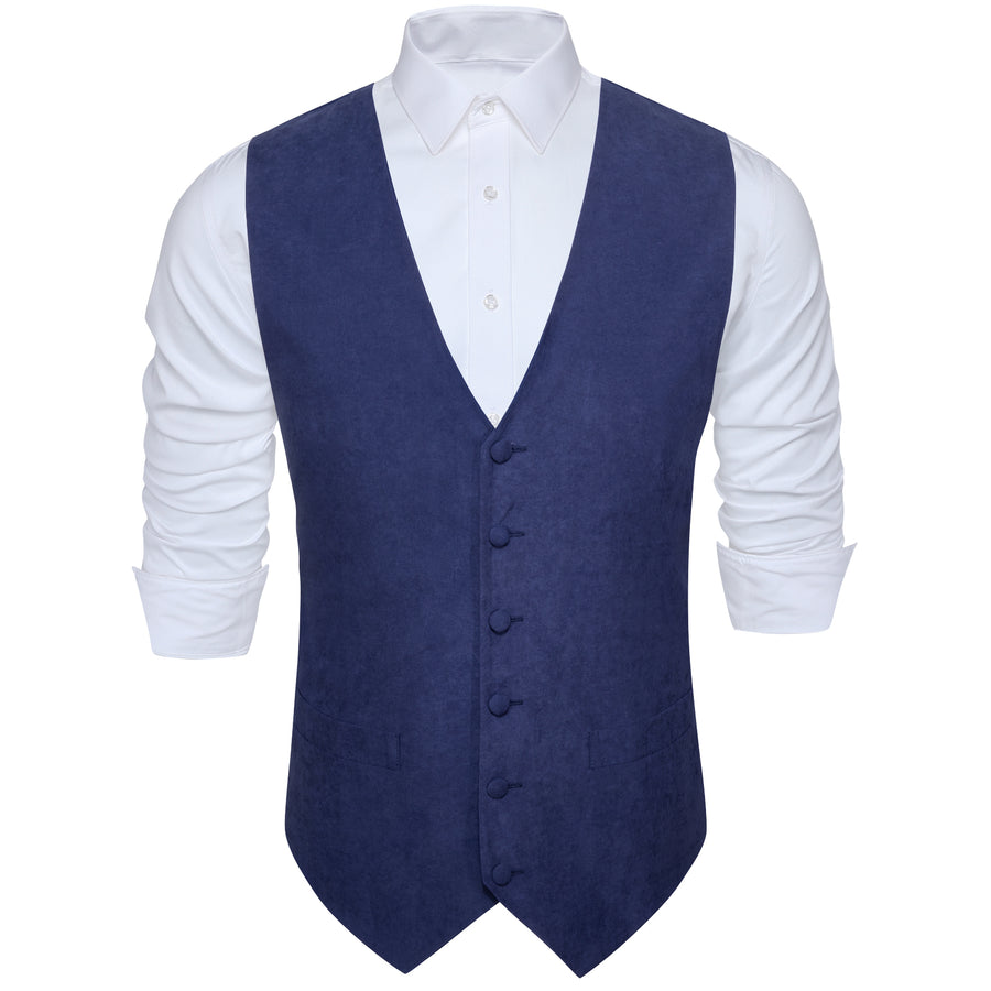 Royal Blue Solid Splicing Jacquard Vest Set vest set - Sophisticated Gentlemen