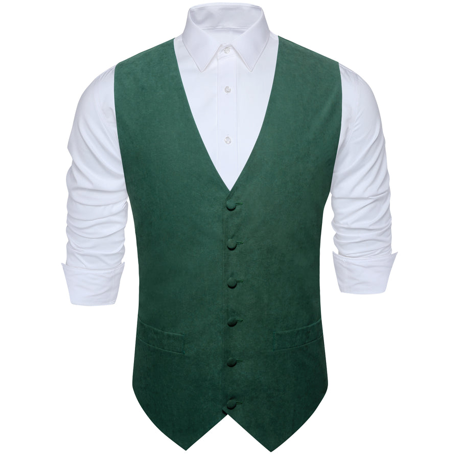 Emerald Green Solid Splicing Jacquard Men's Vest Set vest set - Sophisticated Gentlemen
