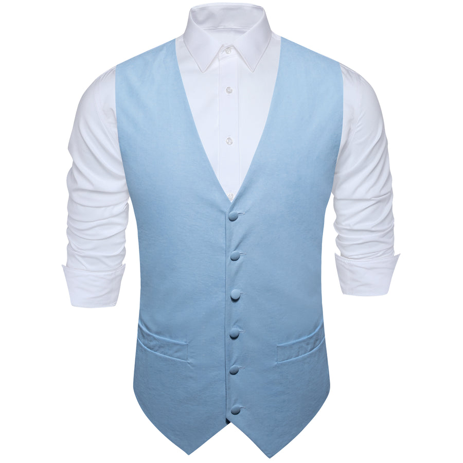 Sky Blue Solid Splicing Jacquard Vest Set vest set - Sophisticated Gentlemen