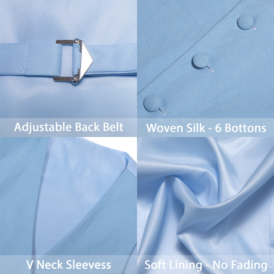 Sky Blue Solid Splicing Jacquard Vest Set vest set - Sophisticated Gentlemen