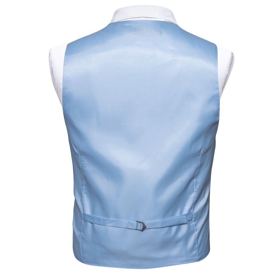 Sky Blue Solid Splicing Jacquard Vest Set vest set - Sophisticated Gentlemen