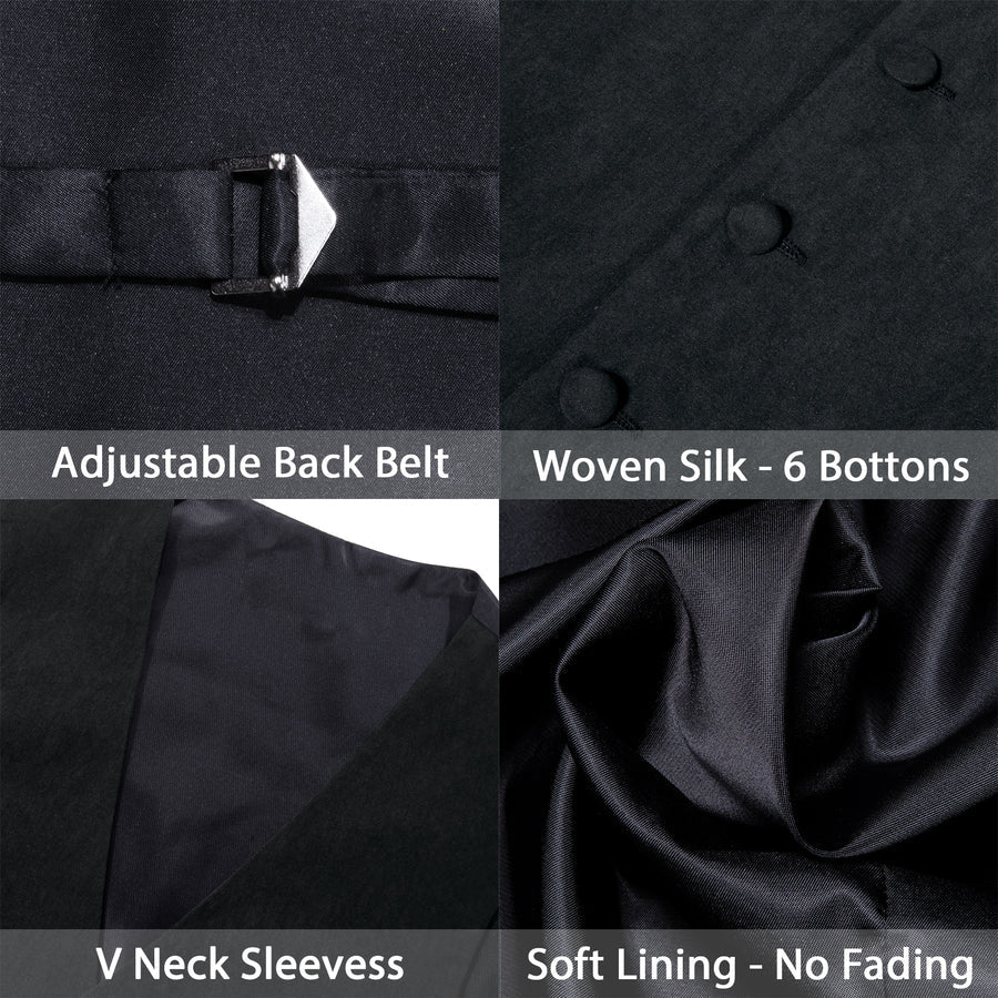 Dark Black Solid Splicing Jacquard Vest Set vest set - Sophisticated Gentlemen