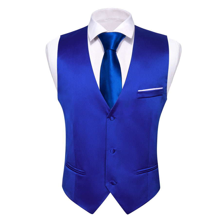 Royal Blue Solid Satin Vest Set vest set - Sophisticated Gentlemen