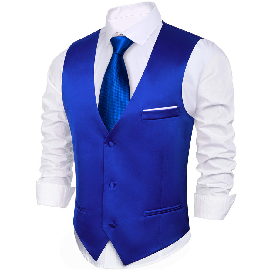 Royal Blue Solid Satin Vest Set vest set - Sophisticated Gentlemen