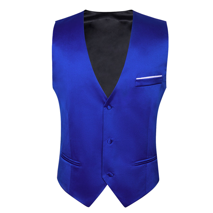 Royal Blue Solid Satin Vest Set vest set - Sophisticated Gentlemen