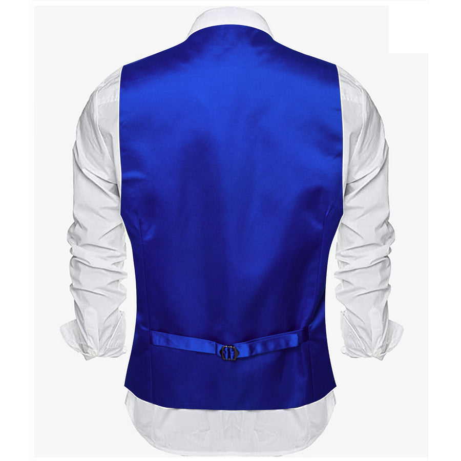 Royal Blue Solid Satin Vest Set vest set - Sophisticated Gentlemen