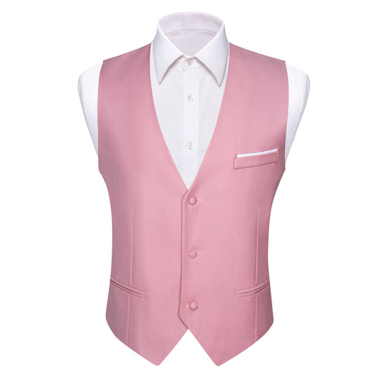 Baby Pink Solid Silk Men's V Neck Vest Set vest set S (Chest 40")   - Sophisticated Gentlemen