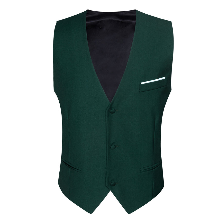 Emerald Green Solid Silk V-Neck Vest Set vest set - Sophisticated Gentlemen