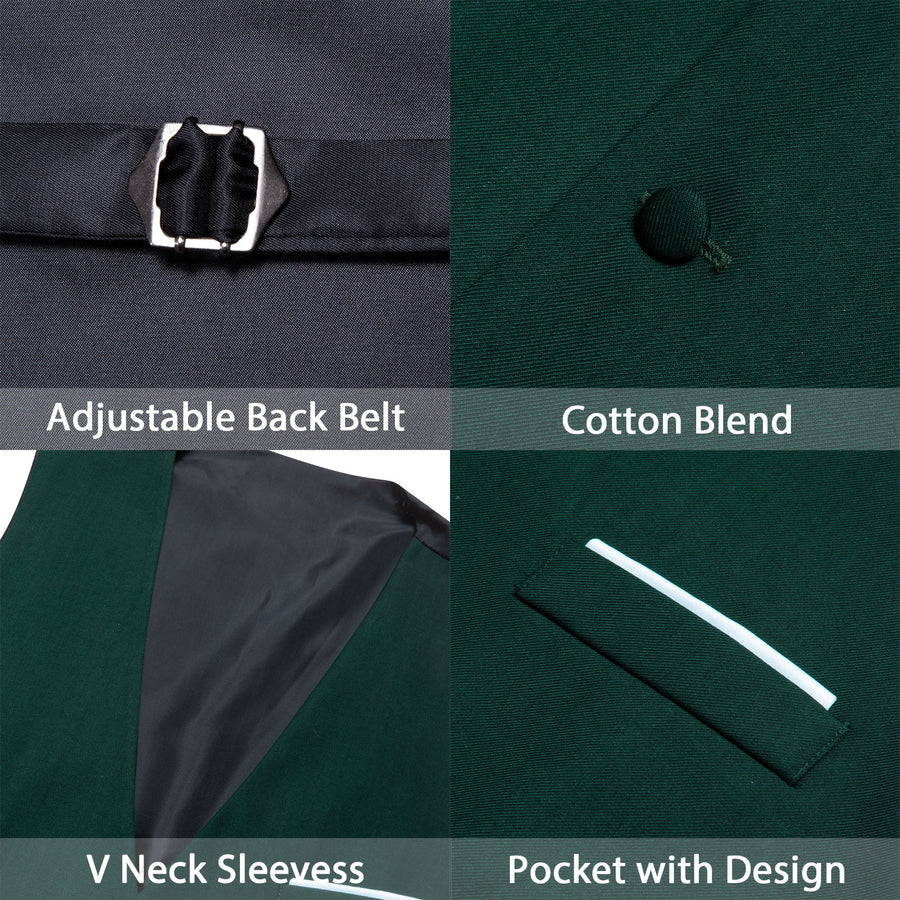 Emerald Green Solid Silk V-Neck Vest Set vest set - Sophisticated Gentlemen