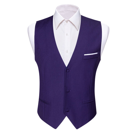 Cadbury Purple Solid Silk Men's V Neck Vest Set vest set S (Chest 40")   - Sophisticated Gentlemen