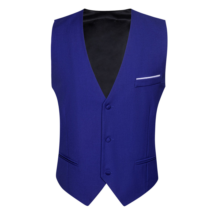 Royal Blue Solid Silk Men's V Neck Vest Set vest set - Sophisticated Gentlemen