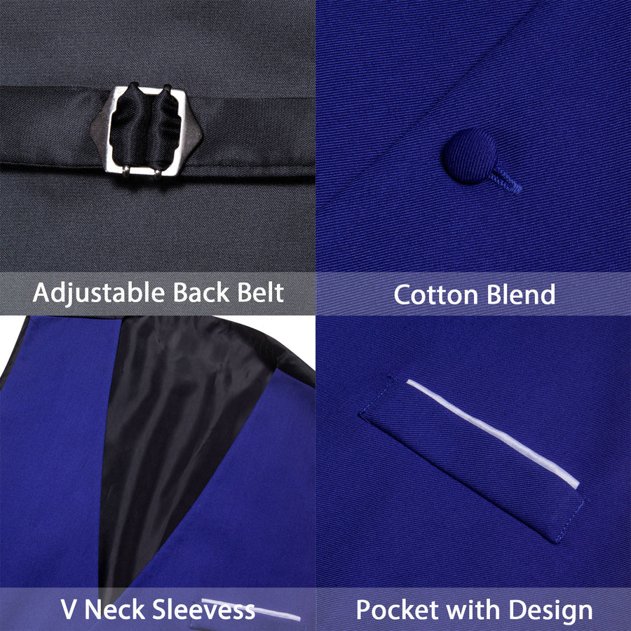 Royal Blue Solid Silk Men's V Neck Vest Set vest set - Sophisticated Gentlemen
