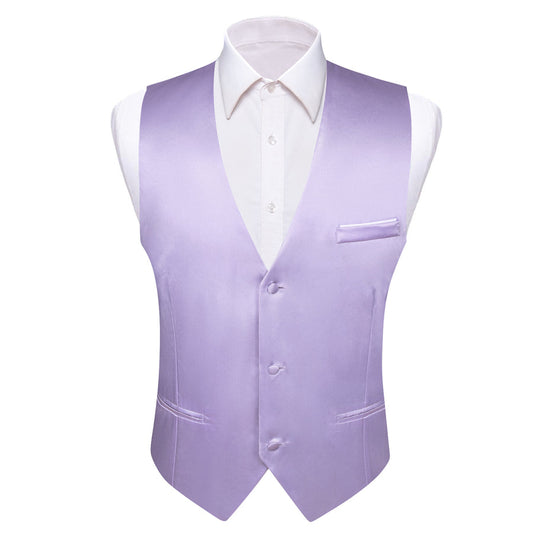 Baby Purple Solid Satin Men's V Neck Vest Set vest set S (Chest 40")   - Sophisticated Gentlemen