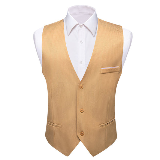 Jasmine Yellow Solid Men's V Neck Vest Set vest set S (Chest 40")   - Sophisticated Gentlemen