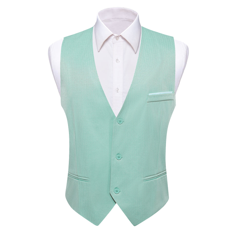 Mint Green Solid V Neck Vest Set vest set S (Chest 40") - Sophisticated Gentlemen