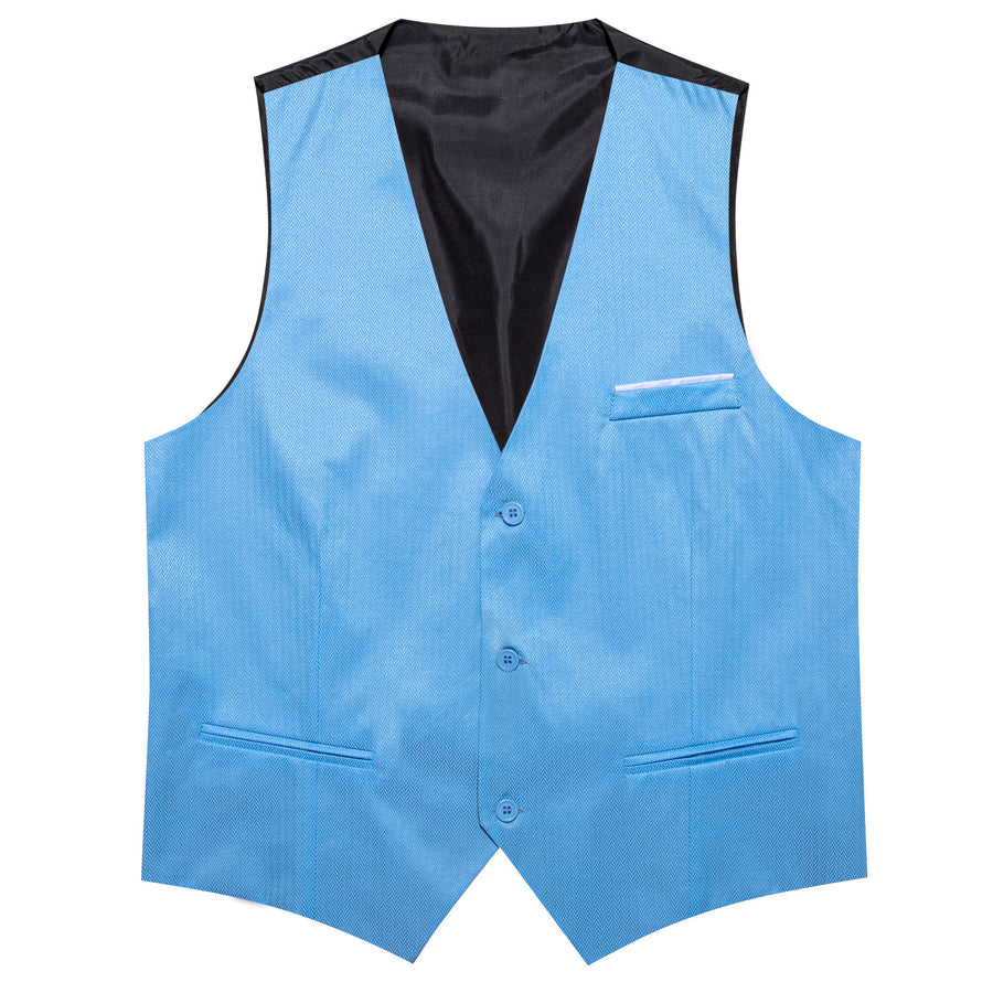 Sky Blue Solid Men's V Neck Vest Set vest set - Sophisticated Gentlemen