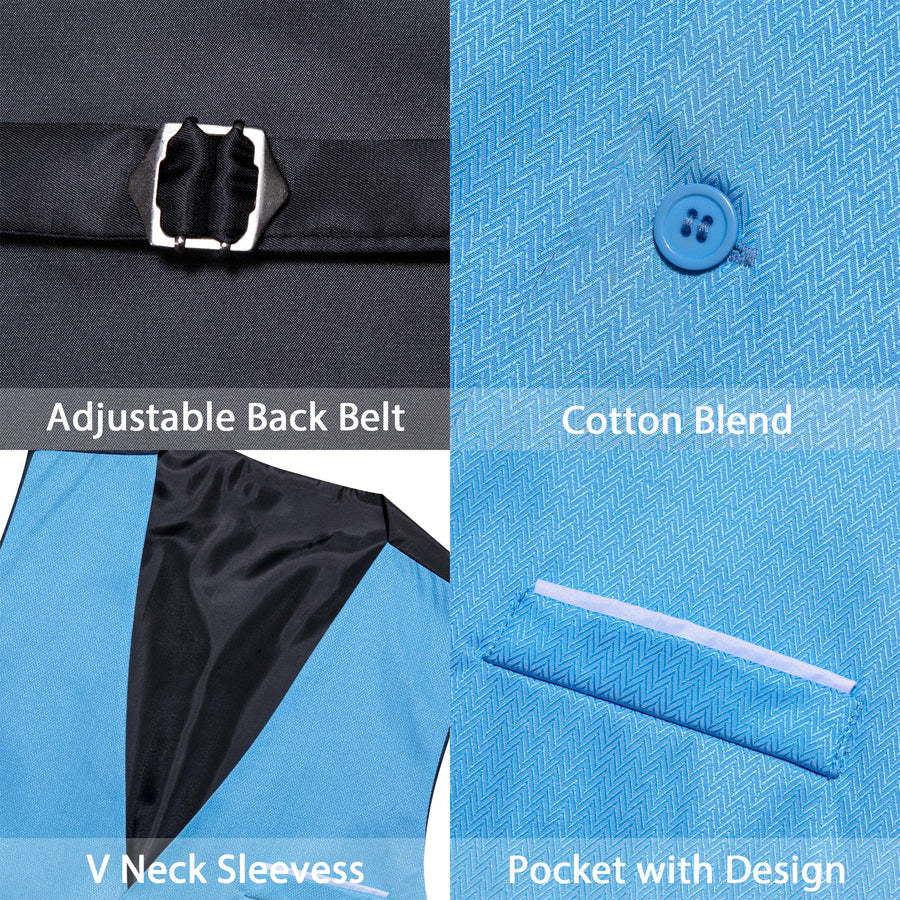Sky Blue Solid Men's V Neck Vest Set vest set - Sophisticated Gentlemen