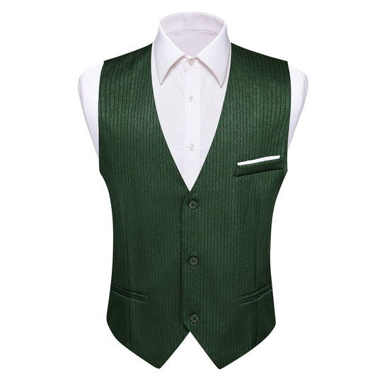 Dark Green Solid Men's V Neck Vest Set vest set S (Chest 40")   - Sophisticated Gentlemen