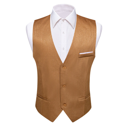 Brown Solid Men's V Neck Vest Set vest set S (Chest 40")   - Sophisticated Gentlemen