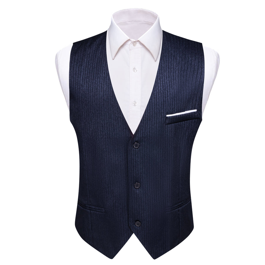 Dark Blue Solid Men's V Neck Vest Set vest set S (Chest 40")   - Sophisticated Gentlemen