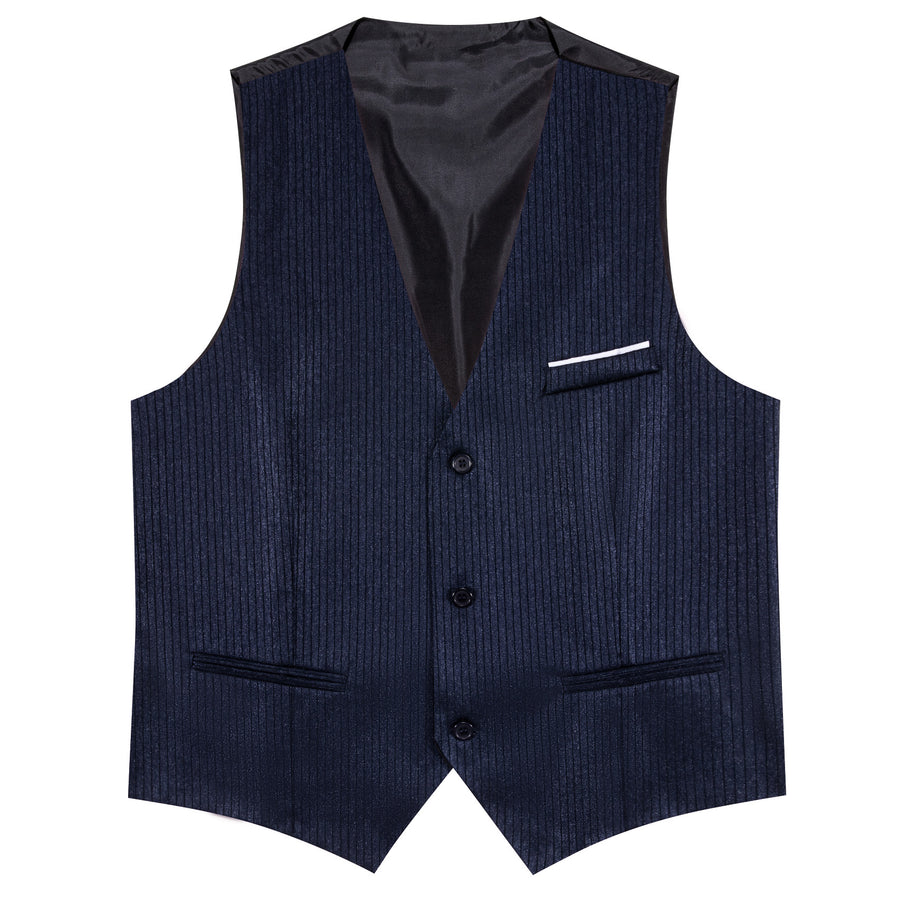 Dark Blue Solid Men's V Neck Vest Set vest set    - Sophisticated Gentlemen